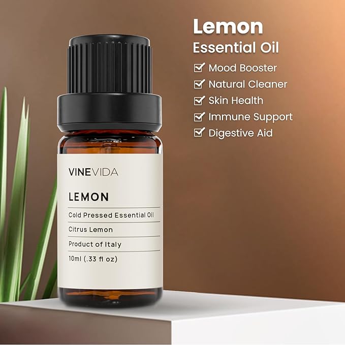 VINEVIDA Lemon Essential Oil 10 mL - Undiluted for Candle Making, Soap Making, DIY Candle Scents - Safe for Skin