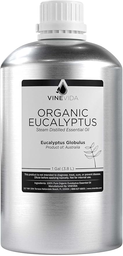 VINEVIDA Organic Eucalyptus Essential Oil - Gallon Organic Eucalyptus Oil Undiluted - Bulk Gallon Essential Oil for Soap Making Safe for Skin - DIY Candle Scents for Candlemaking Scents - 8 lbs