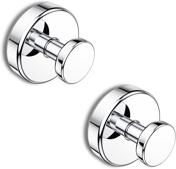 Suction Cup Hooks for Shower, Removable Towel Hooks for Bathroom Window Glass Door Wall, Bath Robe Looafh Hook for Hanging - 2 Pack, Chrome