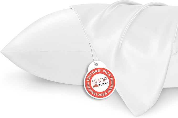 Bedsure Satin Pillowcase 2 Pack Similar to Silk Pillow Cases Standard Size, Pillow Case for Sleeping Women with Envelope Closure, Gifts for Women Men, Pure White, 20x26 Inches, 2pcs