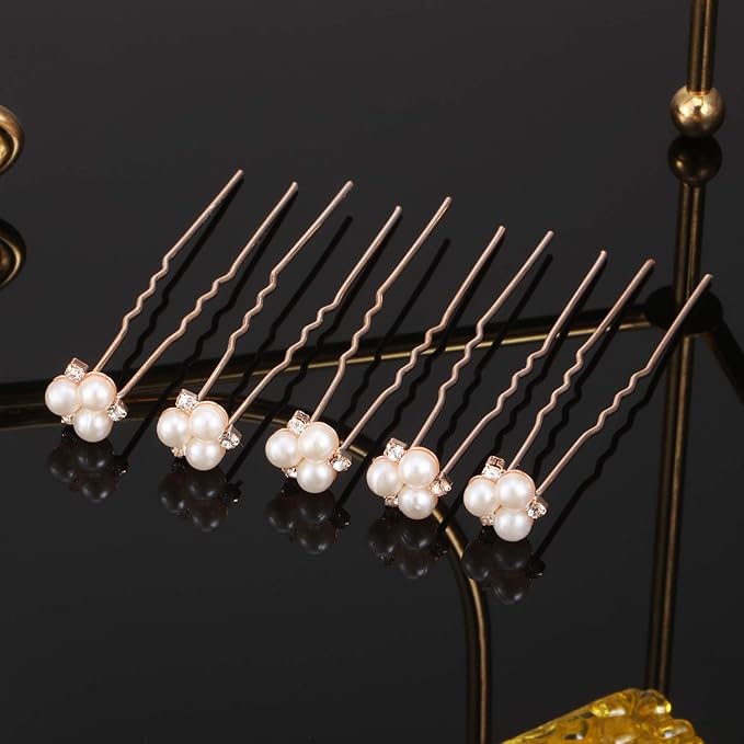 WILLBOND 18 Pcs Pearl Hair Pins Bridal Wedding Hair Accessories Crystal Bobby Pin for Brides Bridesmaids Flower Women Girls(Rose Gold)