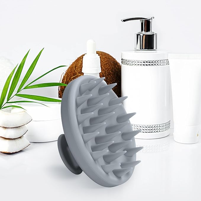 Silicone Scalp Massager, Scalp Scrubber for Hair Growth with Soft Bristles, Scalp Exfoliator Brush Dandruff Removal Shampoo Brush for Wet Dry Scalp Care (Grey)