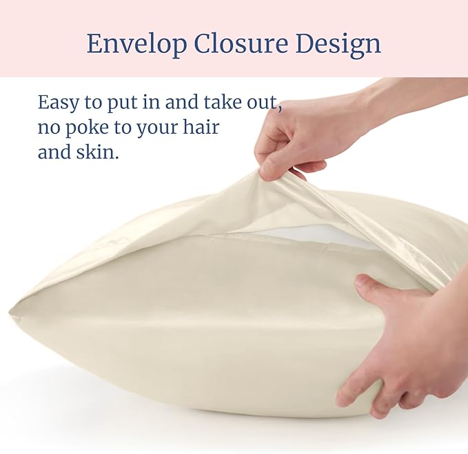 BEDELITE Satin Pillowcase for Hair and Skin, Super Soft Similar to Silk Pillow Cases 4 Pack with Envelope Closure, Cooling Pillowcases for Women Men (20"x36" King Size, Beige)