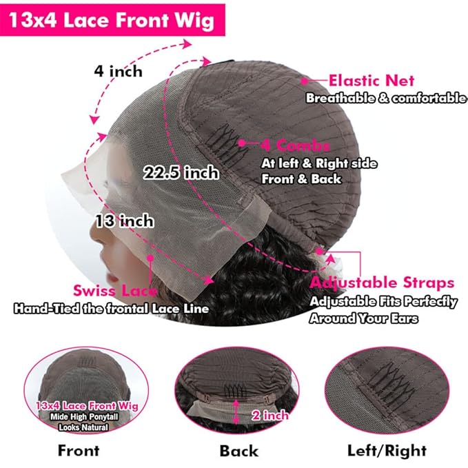 bangjazz Deep Wave Lace Front Wigs Human Hair 180% Density Curly Lace Front Wig Human Hair Wet and Wavy Wig 13x4 HD Lace Frontal Wigs 16 Inch Glueless Curly Wigs for Women Pre Plucked