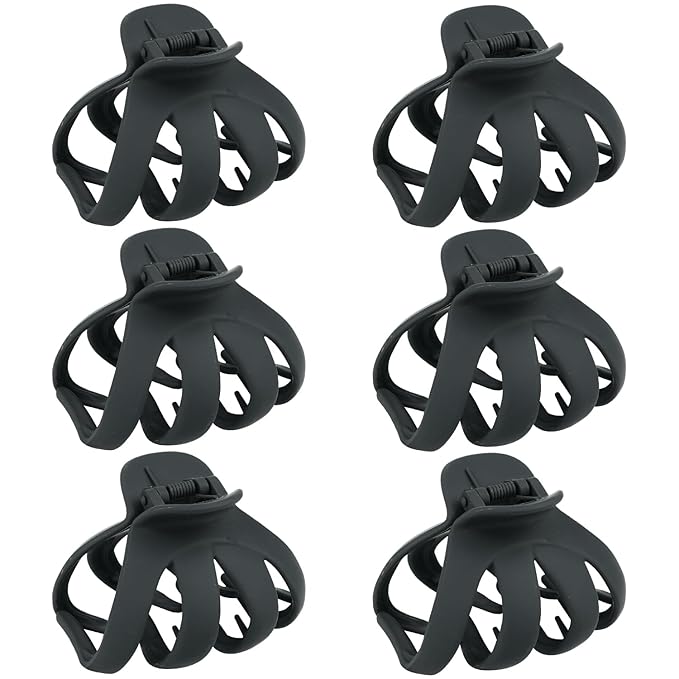 Big Claw Large Hair Claw Clips for Thick and All Hair Types, Matte Octopus Jaw Clips with Strong Hold for Women and Girls, 6 Packs (Black)