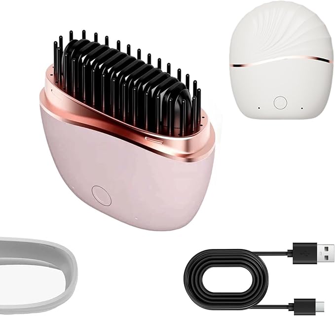 Mini Straightener, Rechargeable Portable Mini Hair Straightener Brush, Fast Heating Hot Comb 3-Speed Temperature Control with Anti Scald Shell and Built-in Mirror for Home Travel (Pink)