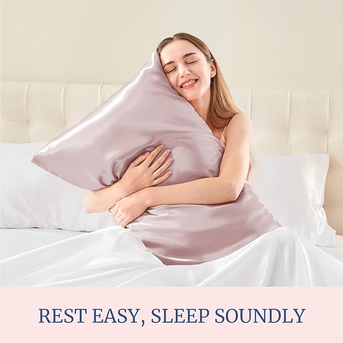 BEDELITE Satin Pillowcase for Hair and Skin, Super Soft and Cooling Similar to Silk Pillow Cases 2 Pack with Envelope Closure, Gift for Women Men(20"x26" Standard Size, Lotus Pink)