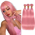 28 30 32 Inch Pink Human Hair Bundles Light Pink Straight Bundles Peruvian Unprocessed Virgin Remy Hair Extensions Niegmeag Hair Pure Pink Straight Bundle