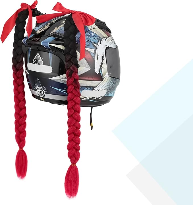 SEGO 1PCS/2PCS Helmet Pigtail Braids with Detachable Suction Cup Bowknot Ponytail Hair Many Colors (Helmet not Included)