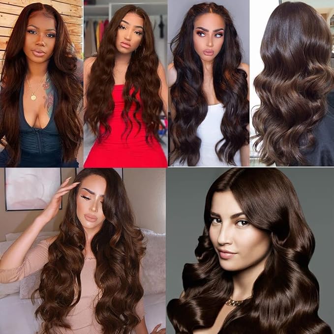 Brown Body Wave Bundles Human Hair Chocolate Brown Bundle Niegmeag Brazilian Virgin Soft and Silky Remy Hair 3 Bundles 16 18 20 Inch Double Weft Color 4 Body Wave Bundle 150g