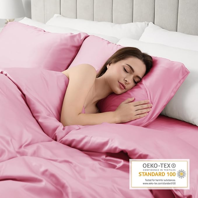 Lirex Satin Pillowcase for Hair and Skin, Super Soft and Cooling Similar to Silk，2 Pack King Size 20"X 40" Pillow Cases with Envelope Closure, Gifts for Women Men, Sakura Pink