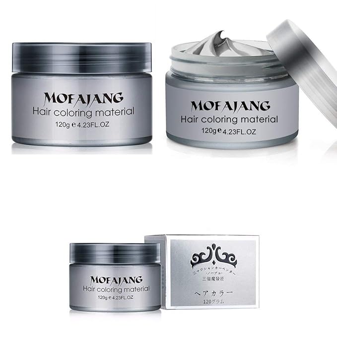 Temporary Silver Gray Hair Spray Color, Luxury Coloring Mud Grey Hair Dye Wax,Washable Treatment Hair Color Wax with All Day Hold works on white hair/non-pigmented hair for Party, Cosplay (1, Gray)