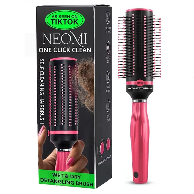 Hair Brushes for Women - Self Cleaning Blow Dryer Brush Detangler Round Brush Roller Retractable Travel Hairbrush Pink Birthday Gifts