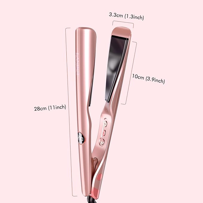 LANDOT 2-in-1 Hair Straightener and Curling Iron: Twist Flat Iron Curler for Curl Wave Straighten - Ceramic Straightening Iron Dual Voltage 12 Temp 250-450F for Smooth Curls & Sleek Straight Results
