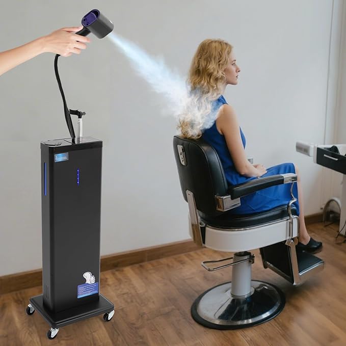 Standing Nano Mist Hair Steamer 1300W, Multifunctional Micro Mist Salon Hair Processor w/ 360°Swivel Wheels, 27oz 9-Gear Adjustable Salon Nanoscale Sprayer for Hair Deep Care(1300W Black)