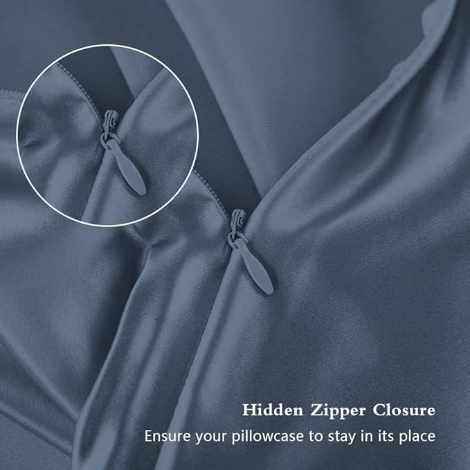 Silk Pillow Cases 2 Pack, Mulberry Silk Pillowcases Standard Set of 2, Soft, Smooth, Anti Acne, Beauty Sleep, Both Sides Natural Silk Satin Pillow Cases for Women 2 Pack with Zipper for Gift, Ash Blue