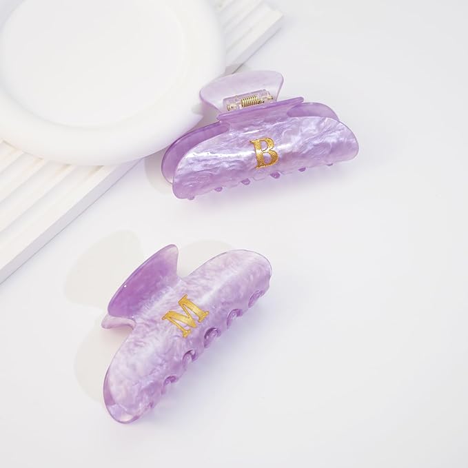 Acrylic Letter Hair Clips for Women -Purple Monogram Hair Claw Alphabet Large Hair Clip, Fashion Glitter Claw Clips Elegant And Durable Hair Accessory, Letter B