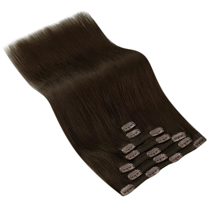 Ve Sunny Clip in Human Hair Extensions Dark Brown Clip in Hair Extensions 24 inch Hair Extensions Clip ins Real Hair Clip in Extensions Long Straight Hair 7pcs 120g