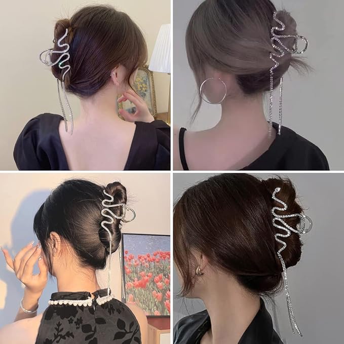 Hair Jaw Claw Clips Fish Bone Shape Large Metal Gold Fashion Nonslip Hairpin Catch Clip Accessories for Thick/Thin Hair HairStyling (Sliver Snake)