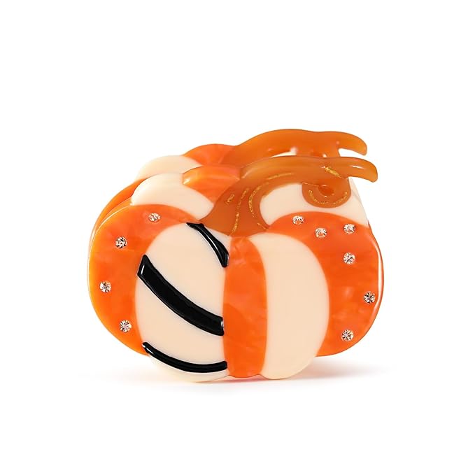 Original Italian Designed Mini Hair Claw Clips for Women - Orange Pumpkin, Handmade Vintage Cute Fall Halloween Hair Accessories, Plant-Based Acetate, Gift Boxed