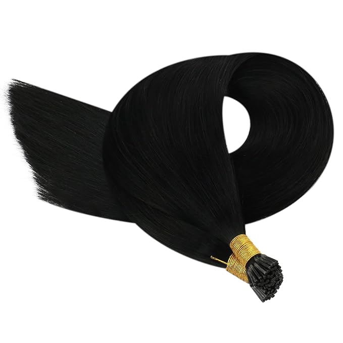 YoungSee I Tips Hair Extensions Human Hair Black Itip Hair Extensions Real Human Hair Jet Black 14 Inch 50g I Tip Hair Extension for Short Hair Easy to Wear 80s Remy Human Hair