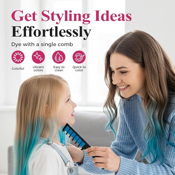 Festive Fun Hair Chalk Combs, Temporary Hair Dye Chalk Comb, Instant Hair Color Comb Washable Quick Dry Vibrant Temporary Color for All Ages for Birthday Party, Christmas Gifts (6 Colors) (6pcs)