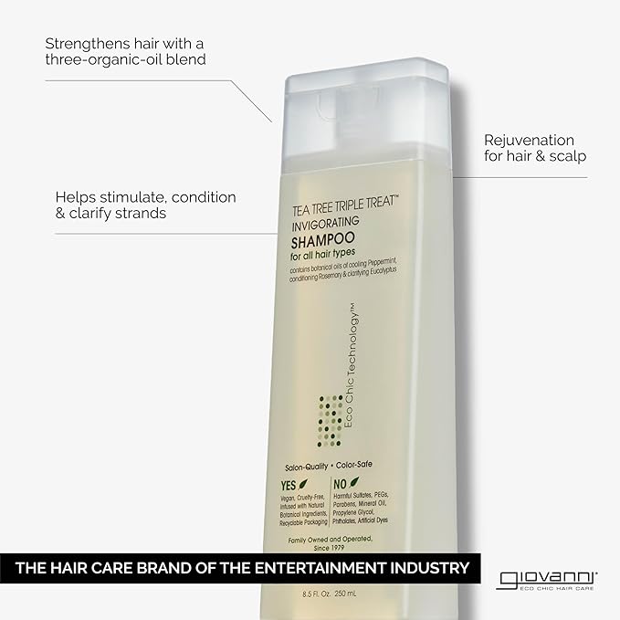 GIOVANNI Tea Tree Invigorating Shampoo - Special Clarifying Shampoo w/Organic Natural Oils for Women & Men, Cleansing & Moisturizing for Thin Hair, Rosemary, Eucalyptus & Peppermint Oil - 128 Fl Oz