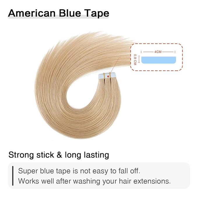 SUYYA Tape in Hair Extensions Human Hair 40g/pack 20pcs Straight Seamless Skin Weft Tape in Real Human Hair Extensions(14inch 16# Light Blonde)