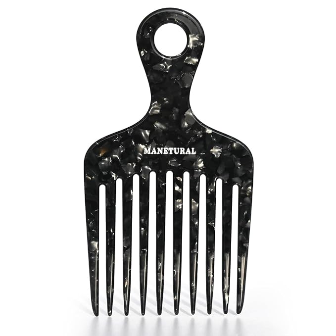 14MX Hair and Beard Wide Tooth Comb for Women and Men, Cellulose Acetate, Curly Thick Afro Hair Styles, 5.5 inches(14 cm), Black, 1 PACK