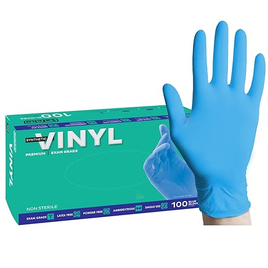 Synthetic Vinyl Blue Gloves Small 100 Pack Latex & Powder Free