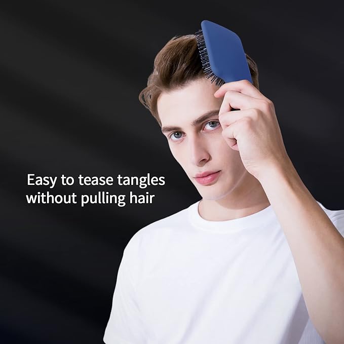 RHOS Paddle Hair Brush for Men-Detangler Brush with Nylon Bristles for Thin,Short,Thick Hairs-Square Cushion Hair Brush for Detangling,Smoothing,Massage(1 Pack-Blue)