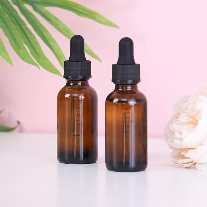 1 oz Dropper Bottle 48 Pack Amber Glass Boston Bottles 30ml with Eye Droppers Black Caps for Essential Oils, Perfume, Leak Proof Travel Bottles for Liquids