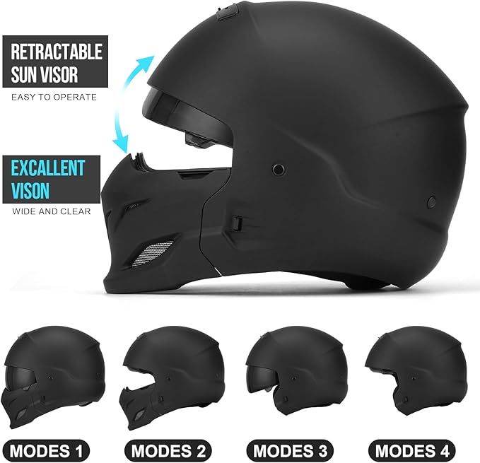 Full Face Motorcycle Helmet for Unisex-Adult Dirt Bike ATV Scooter Cruiser 3/4 Face Motocross Helmet Interchangeable Mouth Cover DOT Approved