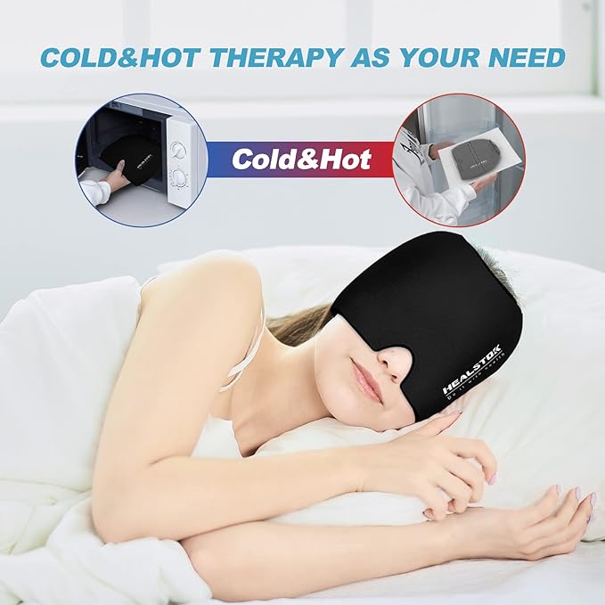 Cold Hat, Ice Cap, Ice Head Wrap, Cold & Hot Therapy Reusable 360 Compression Flexible Ice Pack Head Wrap, Cold Head Park Wrap. Black