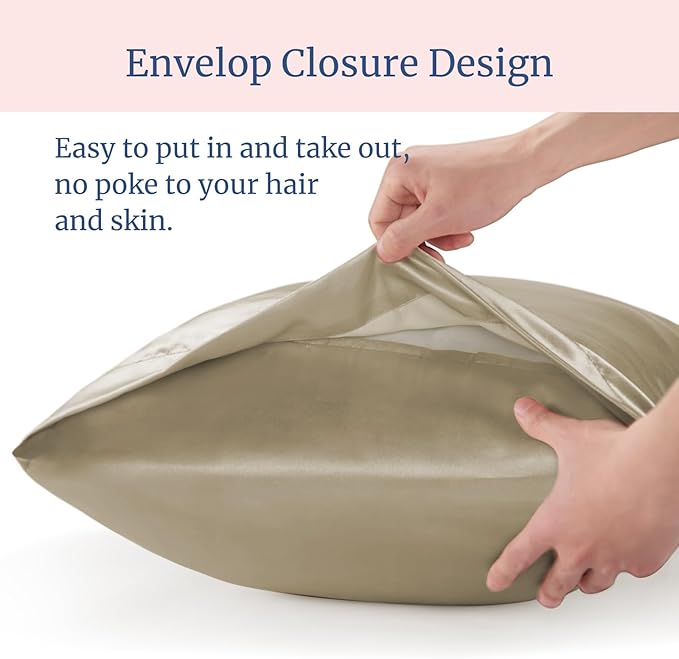 BEDELITE Satin Pillowcase for Hair and Skin, Super Soft and Cooling Similar to Silk Pillow Cases 2 Pack with Envelope Closure, Gift for Women Men(20"x26" Standard Size, Taupe)