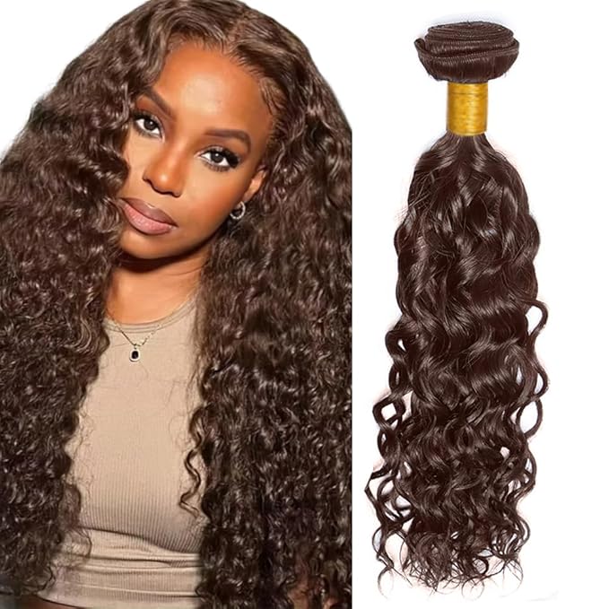 34 Inch Color 4 Bundles Human Hair Brown Water Wave Bundles Double Weft Chocolate Brown Wet and Wavy Bundle Hair Weave Niegmeag Brazilian Virgin Remy Hair Extensions 100g