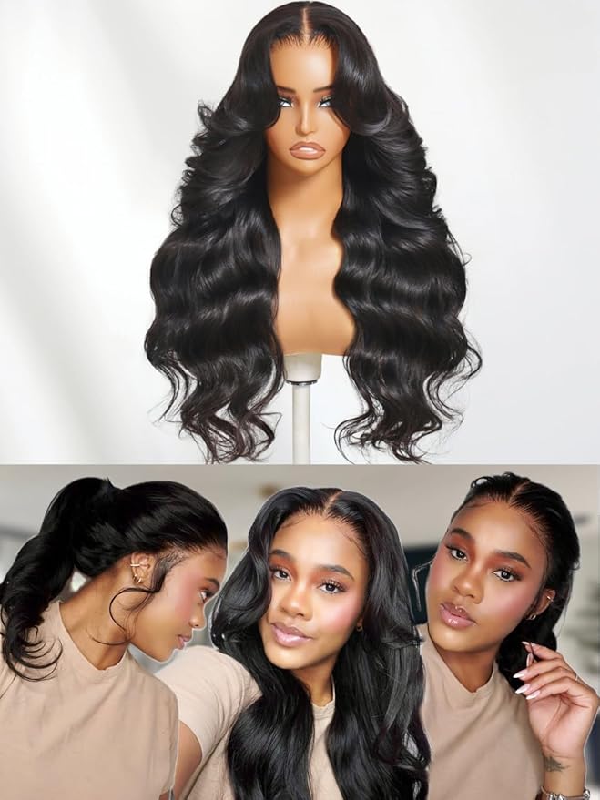 KLAIYI HD Real Scalp Wig 13x4 Lace Frontal Human Hair Wig Loose Body Wave with Face Framing Curtain Bangs Pre Everything Glueless 3S Wear and Go Precut Lace Pre Plucked Pre Bleached 180%Density 16Inch