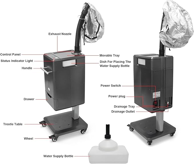 Elitzia Hair Steamer Micro Mist Scalp Detoxify for Hair Wash Reclining Chair Bed Attachment Professional Hair Care for Salon SPA Barber Shop with Storage Draw ET1939