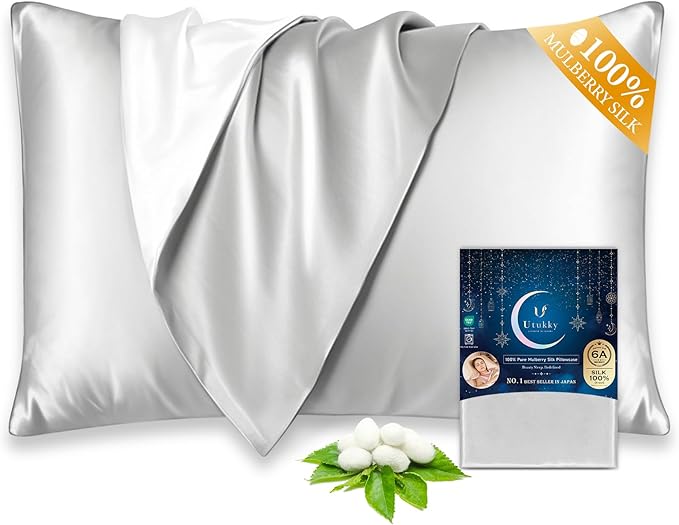 Utukky 100% Mulberry Silk Pillowcase 22 Momme - Ultra Premium 6A Grade Silk Pillow Case - Envelope Enclosure - Breathable Cooling Pillow Cover