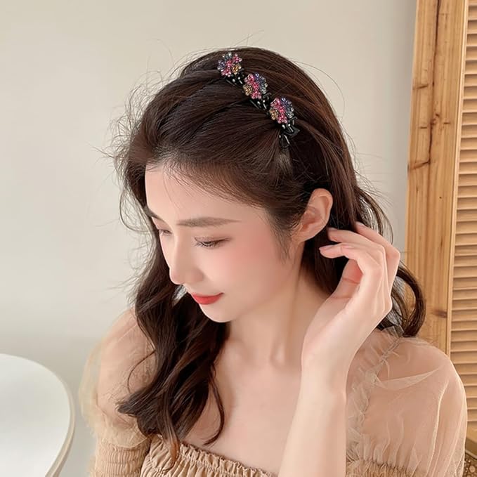 12PCS Sparkling Crystal Stone Braided Hair Clips, Braided Hair Clips for Women and Girls, Shiny Flower Rhinestone Hair Clip, Duckbill Hair Clip With Crystal Hair Accessories for Styling