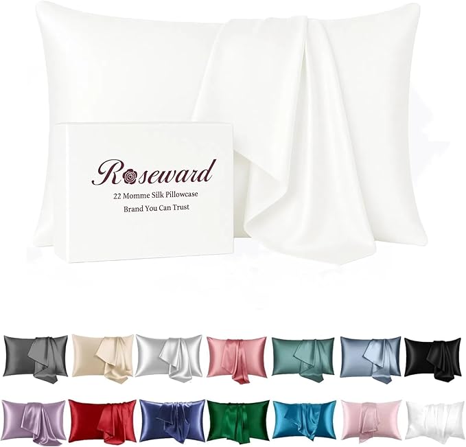 White Silk Pillow Cases King with Zipper Made in USA, Real 22 Momme Mulberry Silk Pillowcase for Hair and Skin, Premium Pillow Cover, 100% Organic, Anti Acne, 1 Pc 20"x36" (King, White)