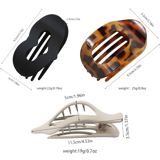 Dodorado Flat Hair Clips,Suerteyay/Hailoyearn Simple Refined Hair Clip, Sturdy Keep No Slip Large Claw Clips,Volume Flat Top Round Clip for Thick or Thin Hair (6B)