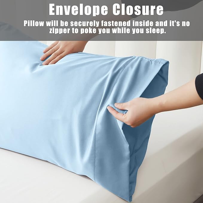 Pillow Cases Queen Size 2 Pack, Bamboo Rayon Pillowcases with Envelope Closure, Cooling Breathable Pillow Case for Hot Sleepers & Night Sweats, 20x30 inches, Aqua Blue