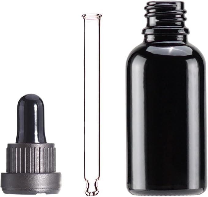 YIZHAO Black Glass Dropper Bottle 1oz, Tincture Bottles with Glass Dropper, for Essential Oils, Aromatherapy, Cosmetic, Laboratory, Pharmacy, Liquids, Travel –24 Pcs