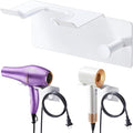 Hair Dryer Holder Wall Mounted, Blow Dryer Holder Adhesive, Metal Hairdryer Holder for Bathroom, Hair Tool Organizer with Plug&Cord for Cabinet Bathroom Bedroom Barber Shops