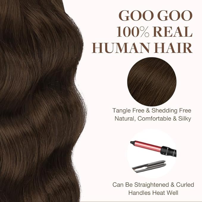 GOO GOO Tape in Hair Extensions Human Hair, 4A Chocolate Brown, 18inch 100g 40pcs, Skin Weft Seamless Invisible, Silky Straight with Thick Ends, Remy Human Hair