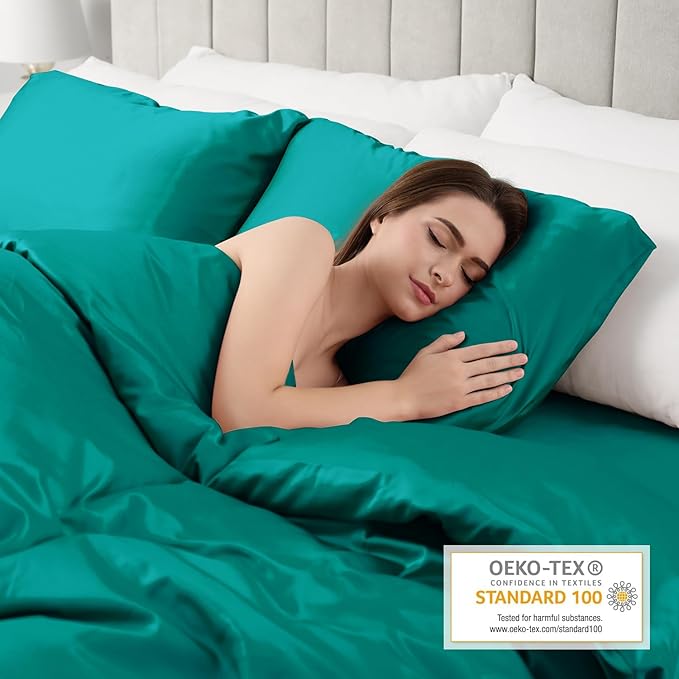Lirex Satin Pillowcase for Hair and Skin, Super Soft and Cooling Similar to Silk, 2 Pack Queen Size 20"X 30" Pillow Cases with Envelope Closure, Gifts for Women Men, Aquamarine