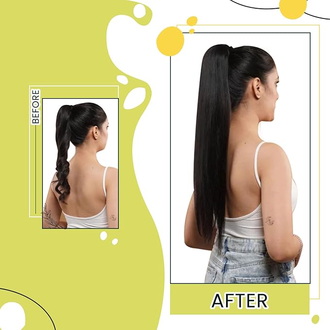 RUNATURE Ponytail Extension Human Hair for Black Women, Real Human Hair Ponytail with Magic Paste, Soft Straight Remy Hair, Daily Wearing, Easy to Apply, 12 Inch 70g #1 Jet Black