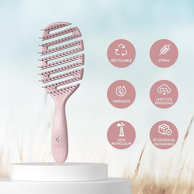 Detangler Hairbrush, Vented Detangling Brush for Straight, Wavy, Curly and Fine Hair, Quick Smoothing for Women and Men, Eco-Friendly & Sustainable Material (Pink)