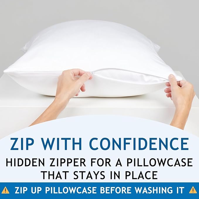 Pillow Cases - 100% Viscose Derived from Bamboo - Cooling Pillowcase - King Size, White, Set of 2 Zippered - for Hot Sleepers - Soft Pillow Covers - by Vegan Silk